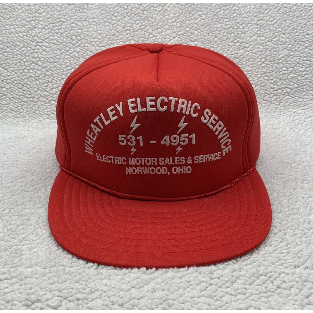 VTG Wheatley Electric Service Trucker Hat Snapback Red Foam Blockhead Horwood OH